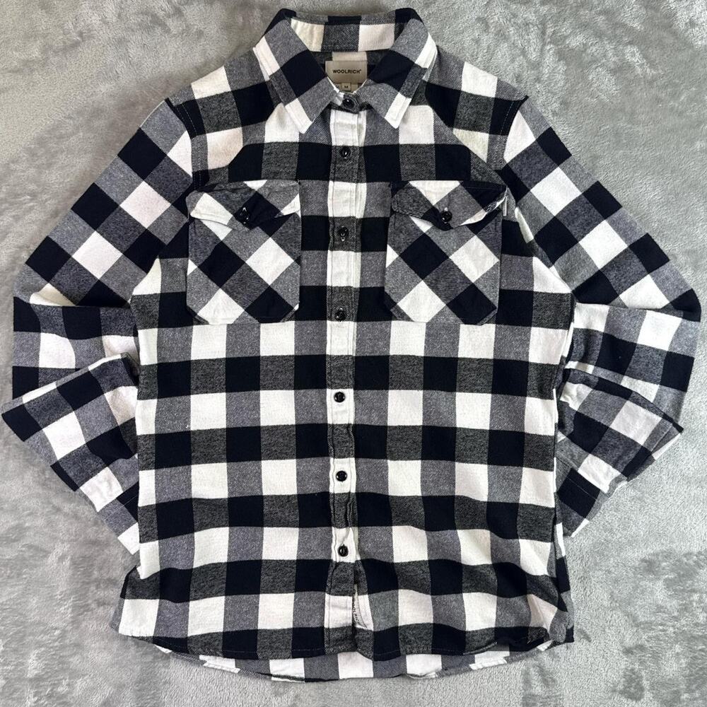 Woolrich Buffalo Plaid Flannel Shirt Women’s Medium Black White Button Up